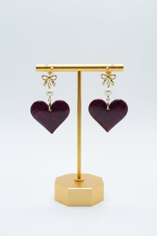 Maroon Heart Tagua Nut & Pearl Earrings | Sustainable Handmade Jewelry