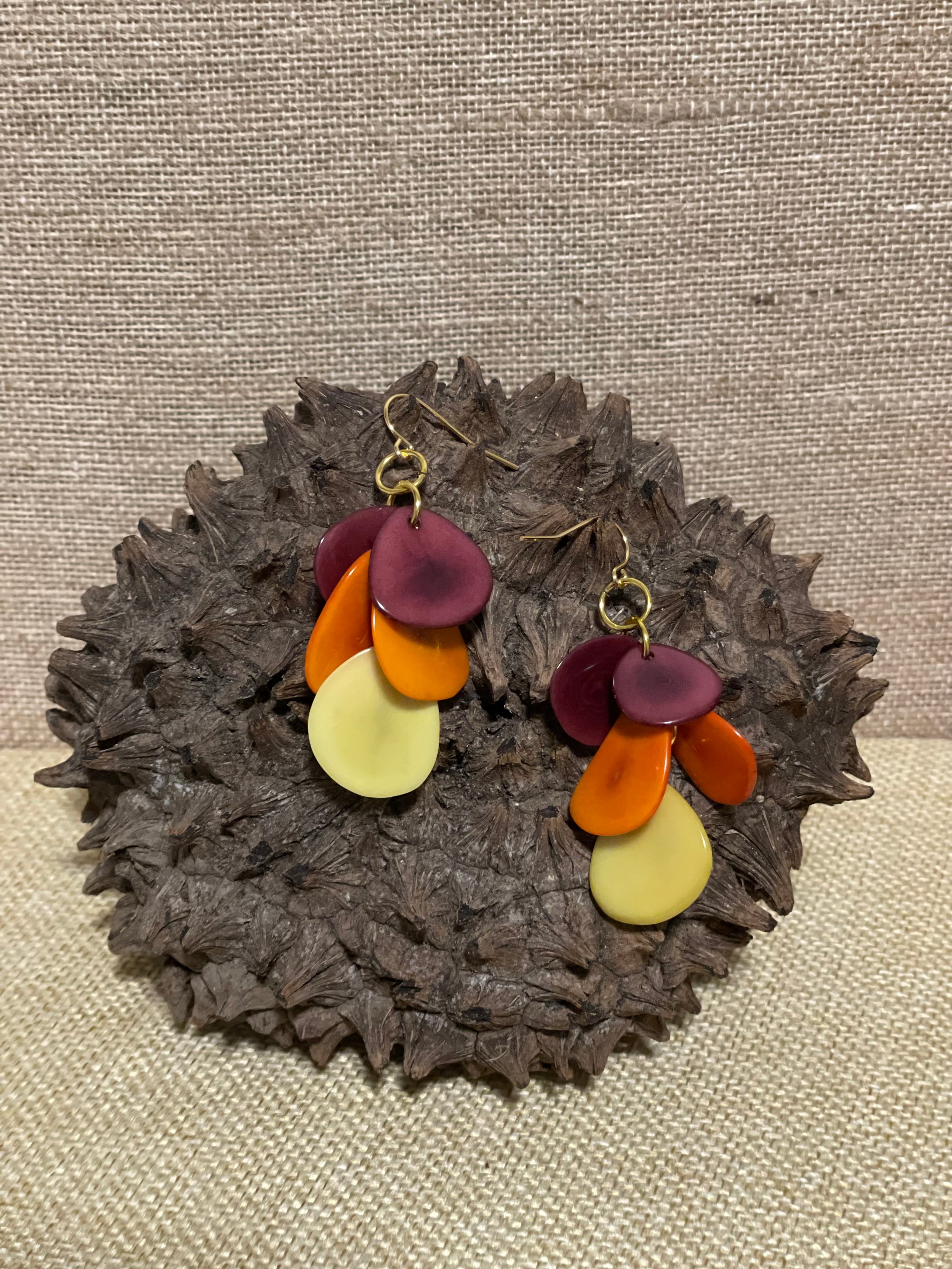 Maroon_Orange_Yellow_Tagua_Dangle Earrings