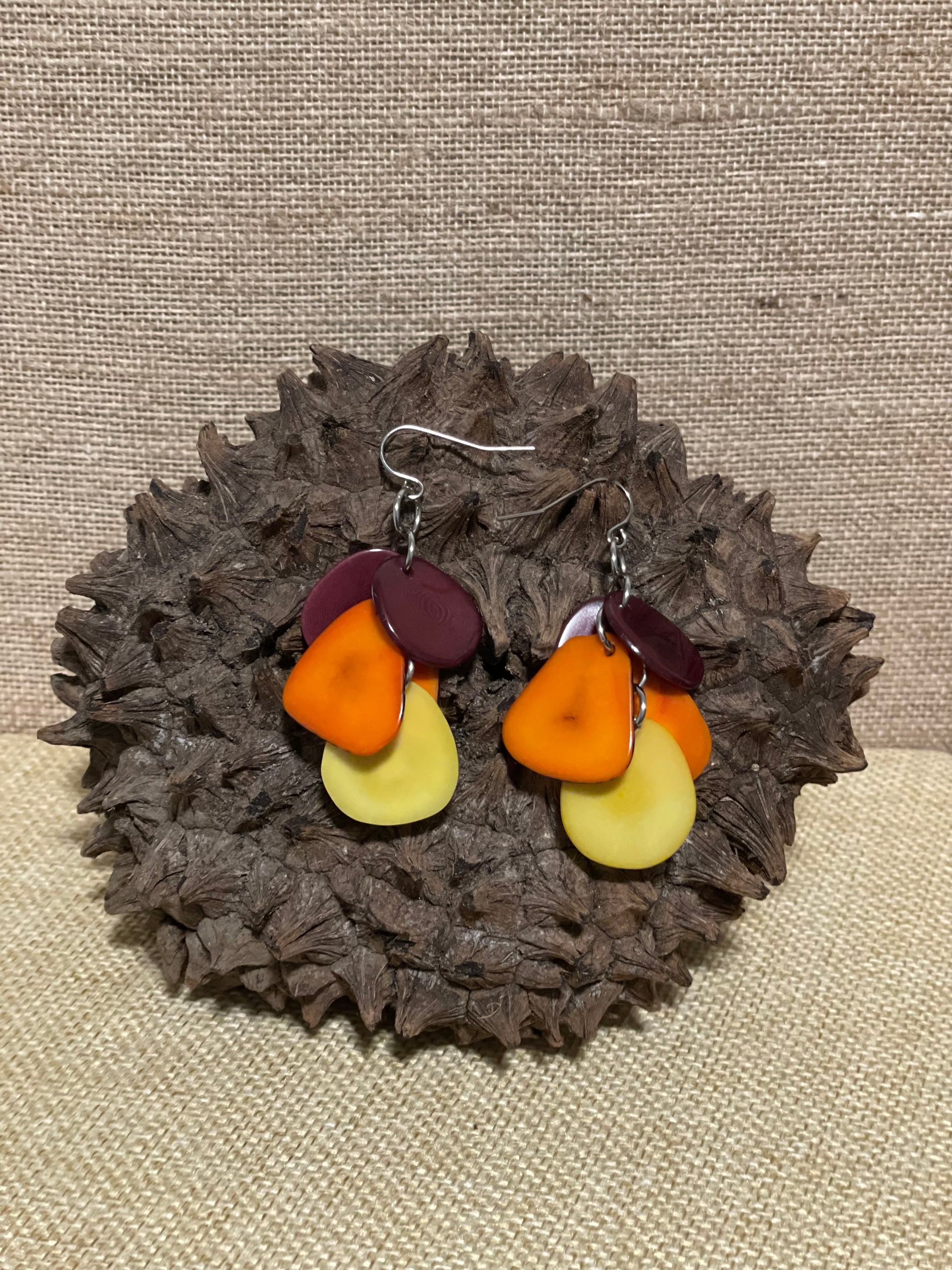 Maroon Orange Yellow Tagua Earrings