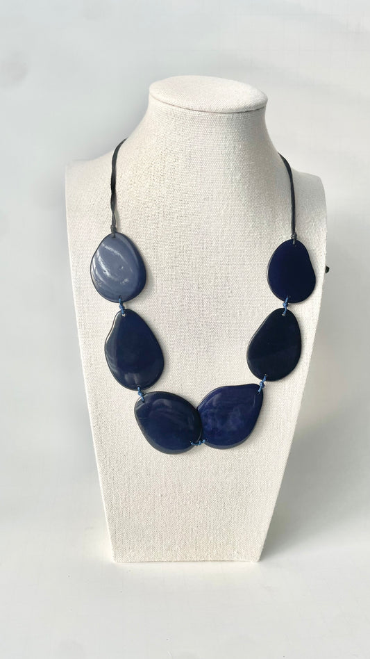 Navy Blue Tagua Nut Necklace | Adjustable Sustainable Jewelry