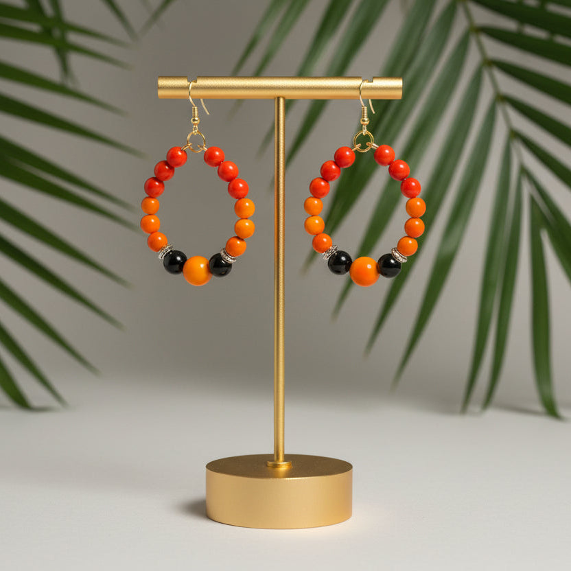 Orange and Black Hoop Tagua Earrings