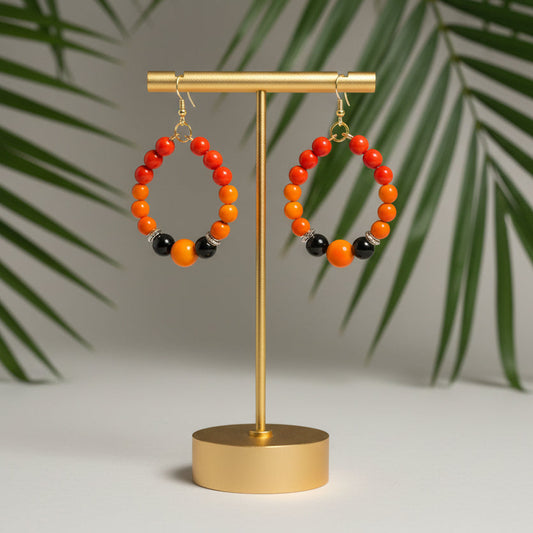 Orange and Black Hoop Tagua Earrings