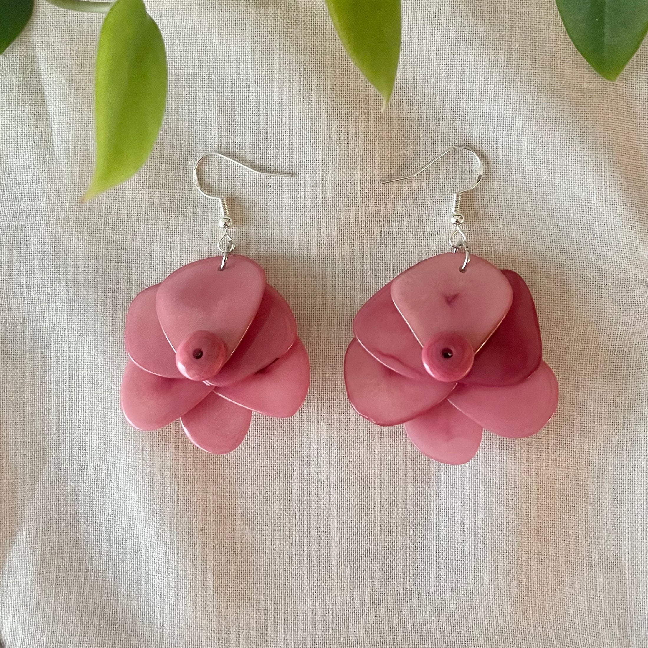 Rosa jade pink Tagua nut earrings 
