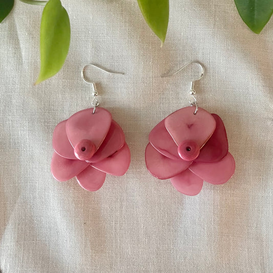 Rosa jade pink Tagua nut earrings 
