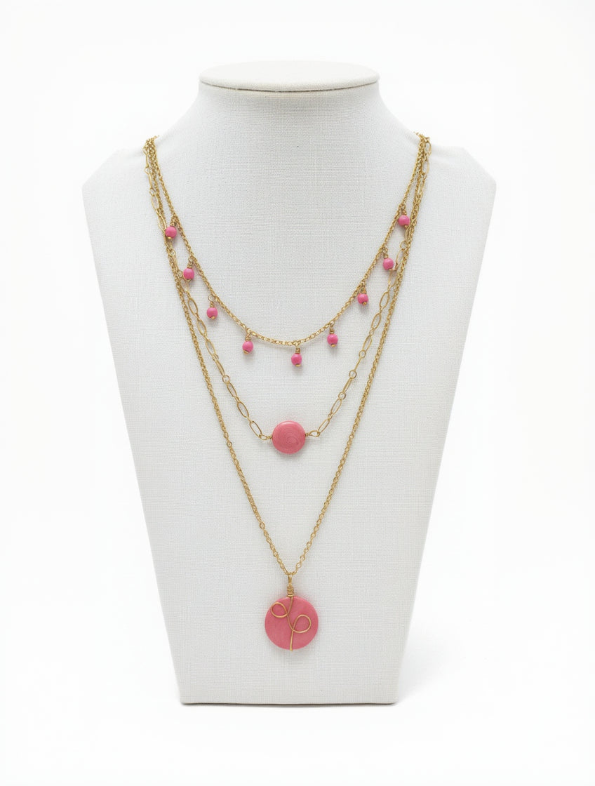 Pink Triple Layer Tagua Necklace