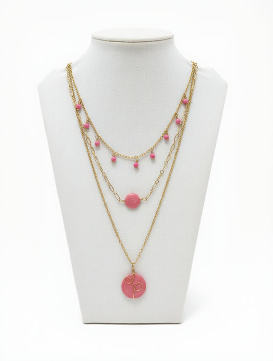 Pink Triple Layer Tagua Necklace