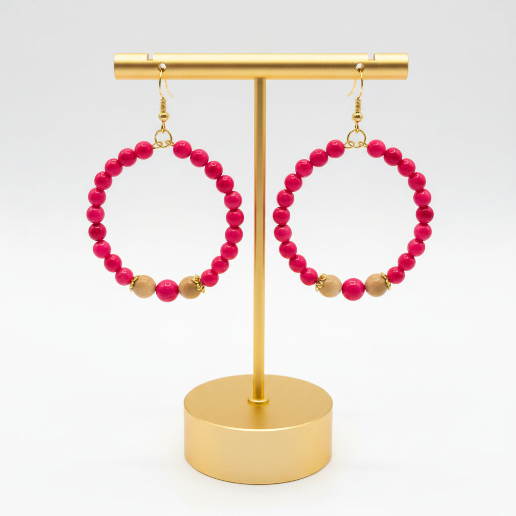 Pink and Beige Hoop Tagua Earrings