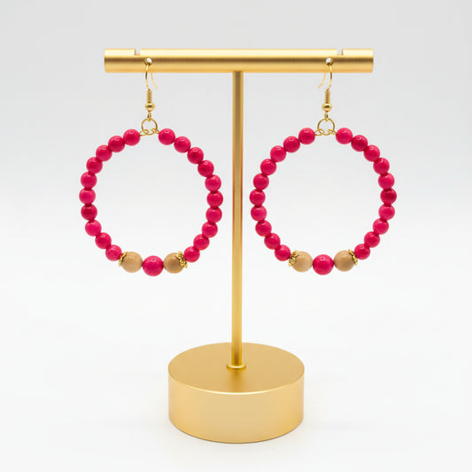 Pink and Beige Hoop Tagua Earrings