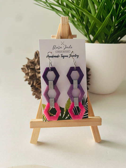 Pink and Purple Wire Wrapped Tagua Nut Earrings