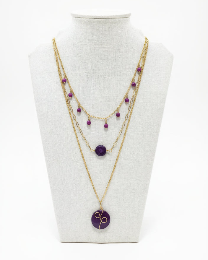 Purple Triple Layer Tagua Necklace autumn