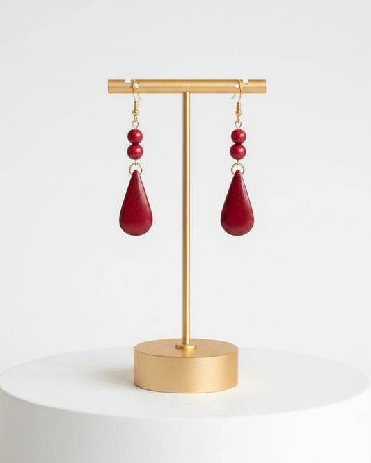 Red Teardrop Tagua Nut Dangle Summer Earrings