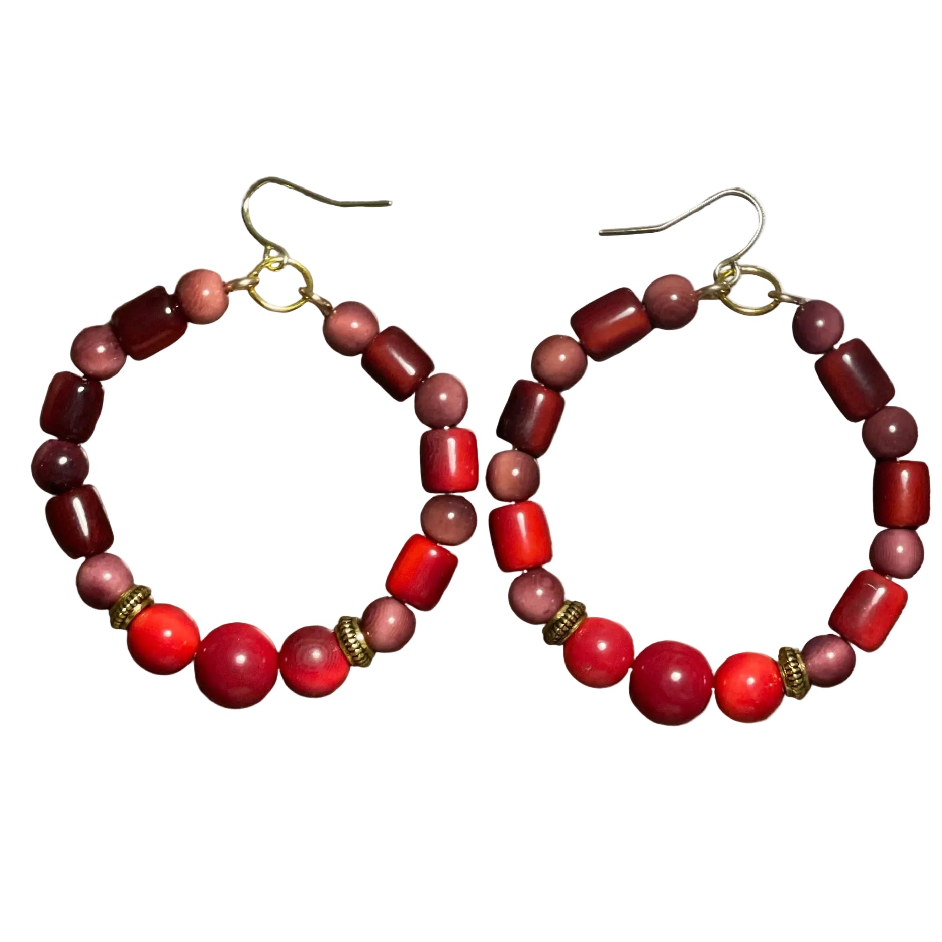 Red and Maroon Tagua Hoop Earrings