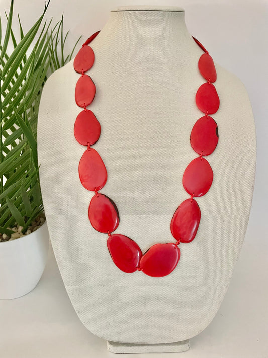 Red Tagua Nut Long Necklace | Sustainable Handmade Jewelry