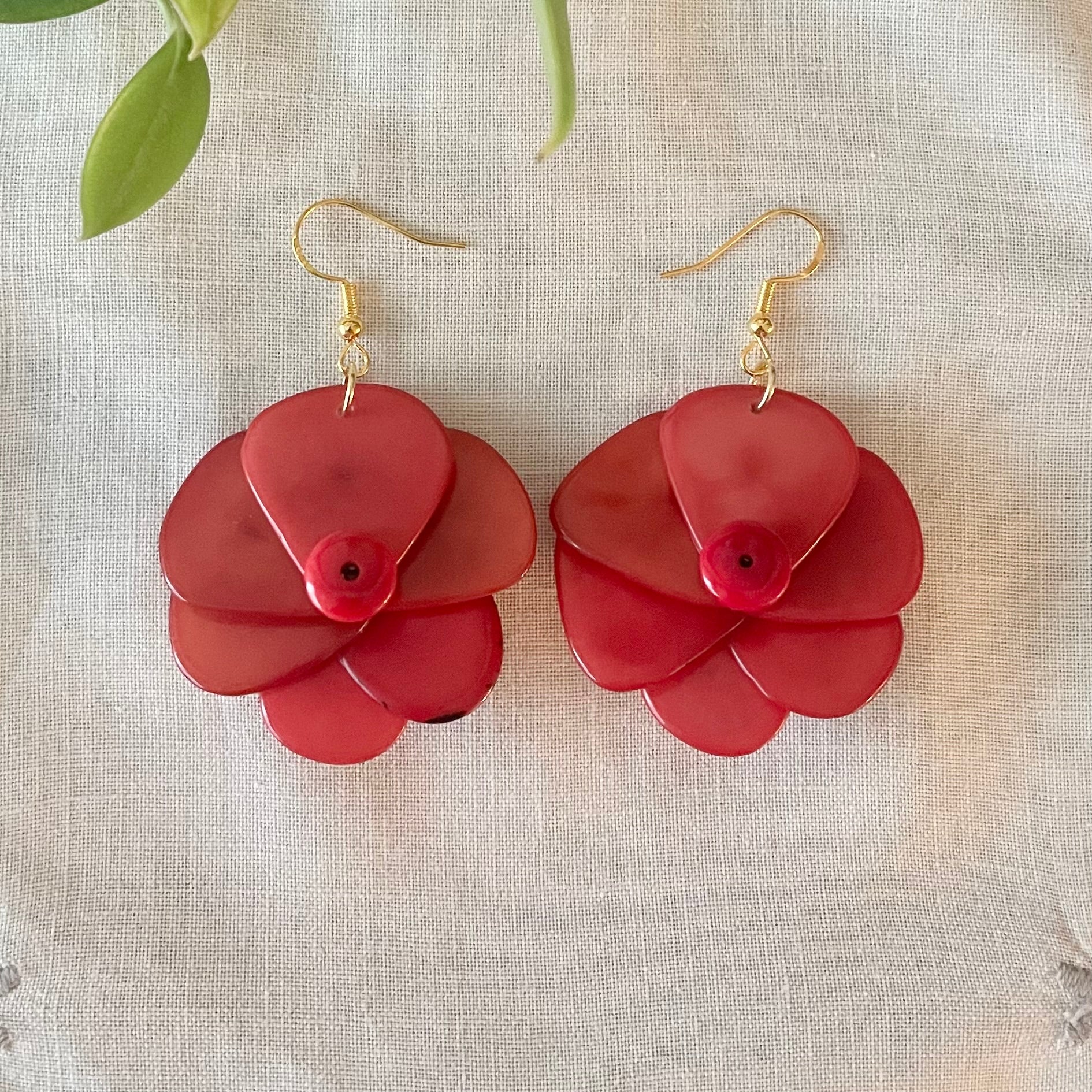 Red Tagua nut earrings 