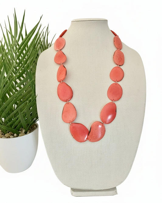 Salmon tagua nut long necklace spring