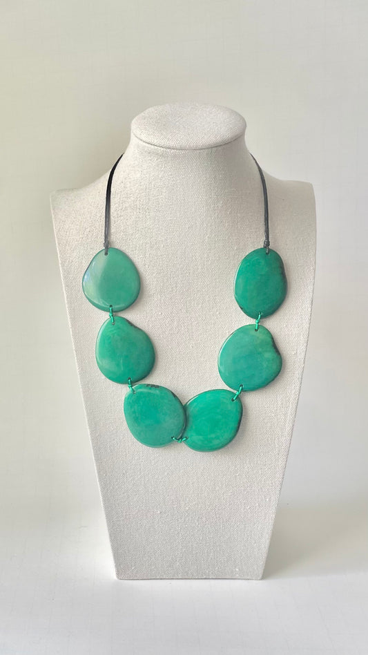 Teal Tagua Nut Statement Necklace - Handmade Sustainable Adjustable Jewelry