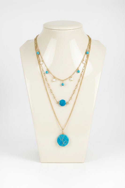 Turquoise Tagua Triple Layer Tagua Spring Necklace