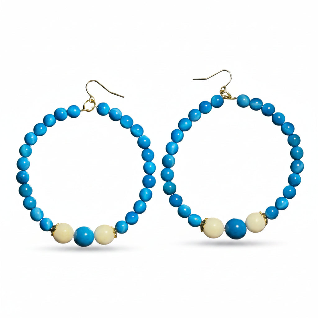 Turquoise and White Hoop Earrings Spring