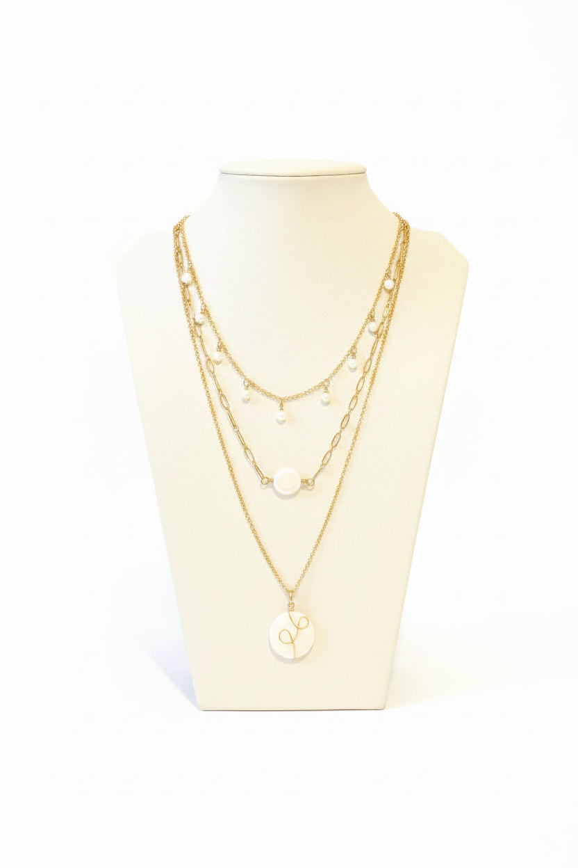 White Tagua Triple Layer Necklace
