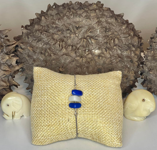 White and Blue Tagua Adjustable Bracelet winter