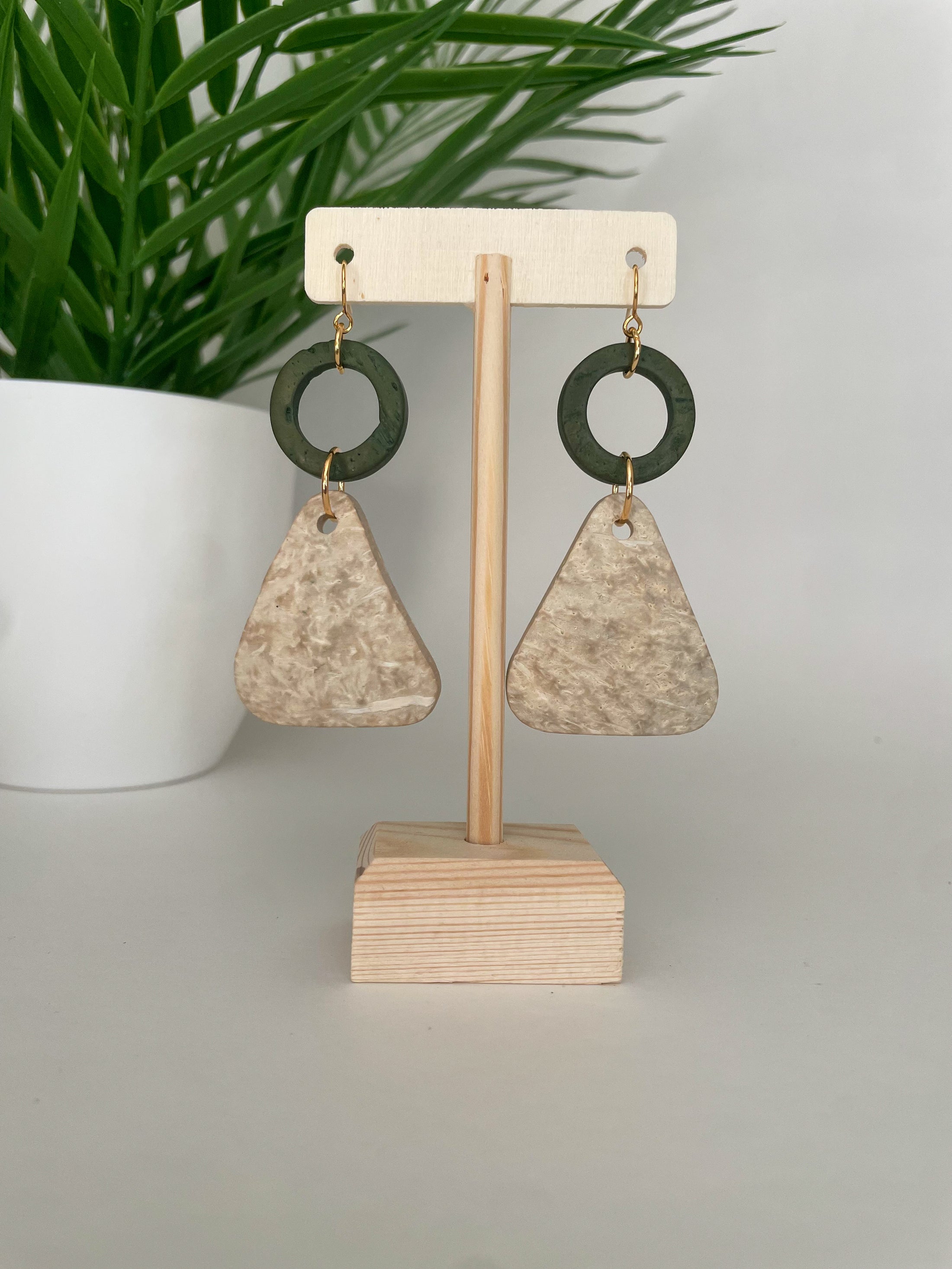 White and green Coconut earrings