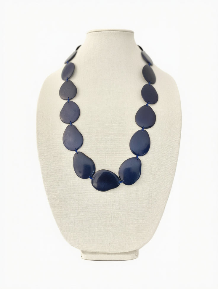 navy blue tagua nut statement necklace