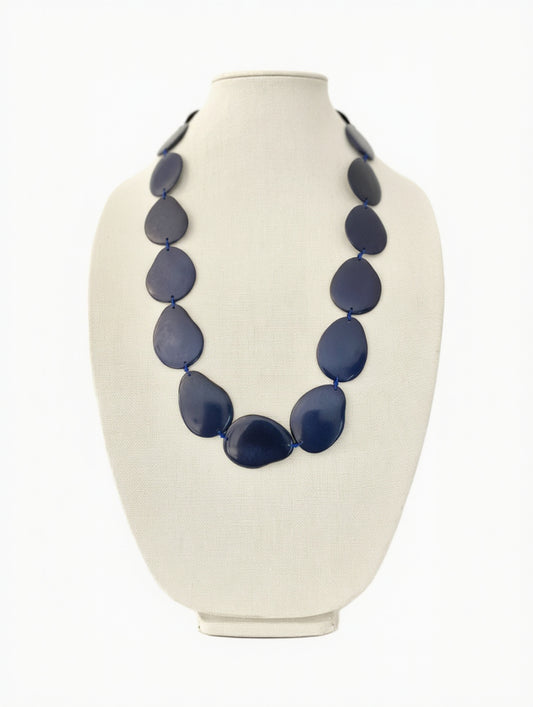 navy blue tagua nut statement necklace