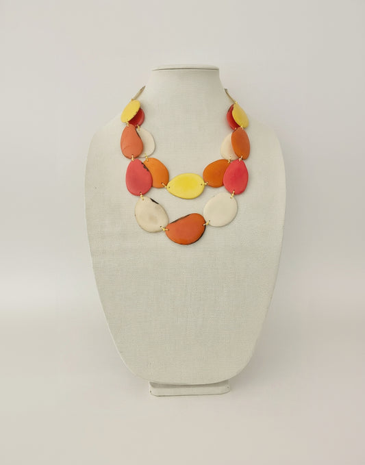 orange yellow white tagua Nut statement necklace