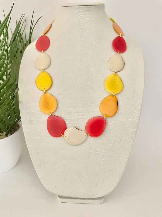 orange yellow white tagua Nut statement necklace