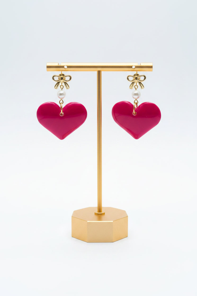 pink Heart Tagua Nut & Pearl Earrings | Sustainable Handmade Jewelry
