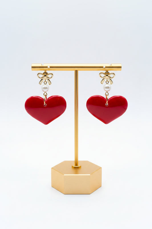 red Heart Tagua Nut & Pearl Earrings | Sustainable Handmade Jewelry
