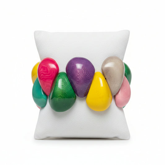 Vibrant  Multicolor Tagua Nut Teardrop Bracelet - Handmade Eco-Friendly Jewelry