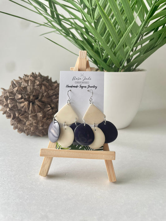 white and black tagua nut earrings