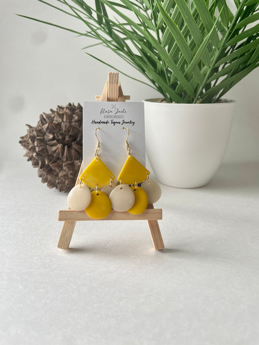 yellow and white tagua nut earrings