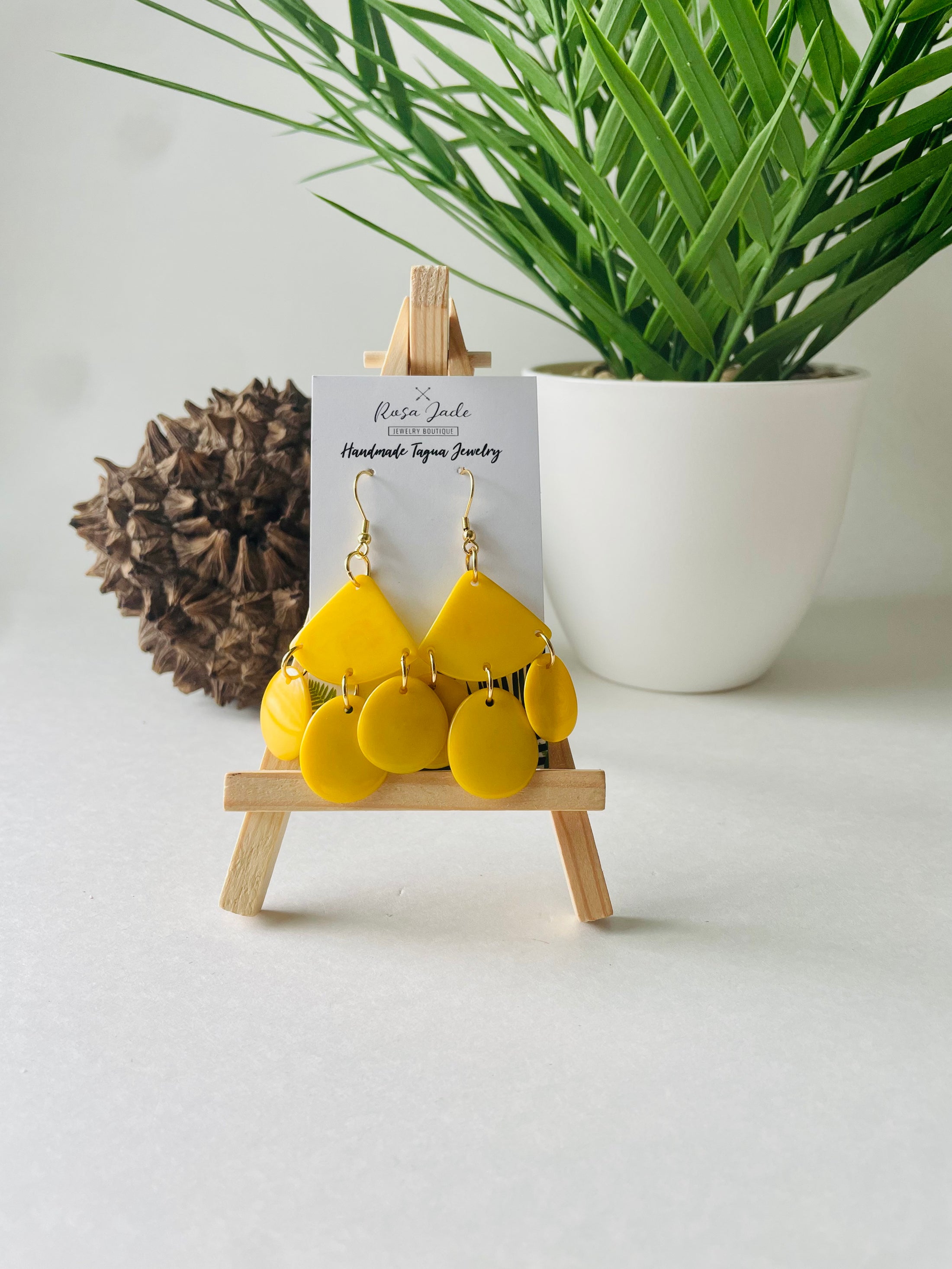 yellow tagua nut earrings