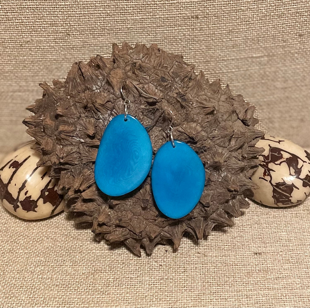 Turquoise Thin Sliced Tagua Nut Earrings