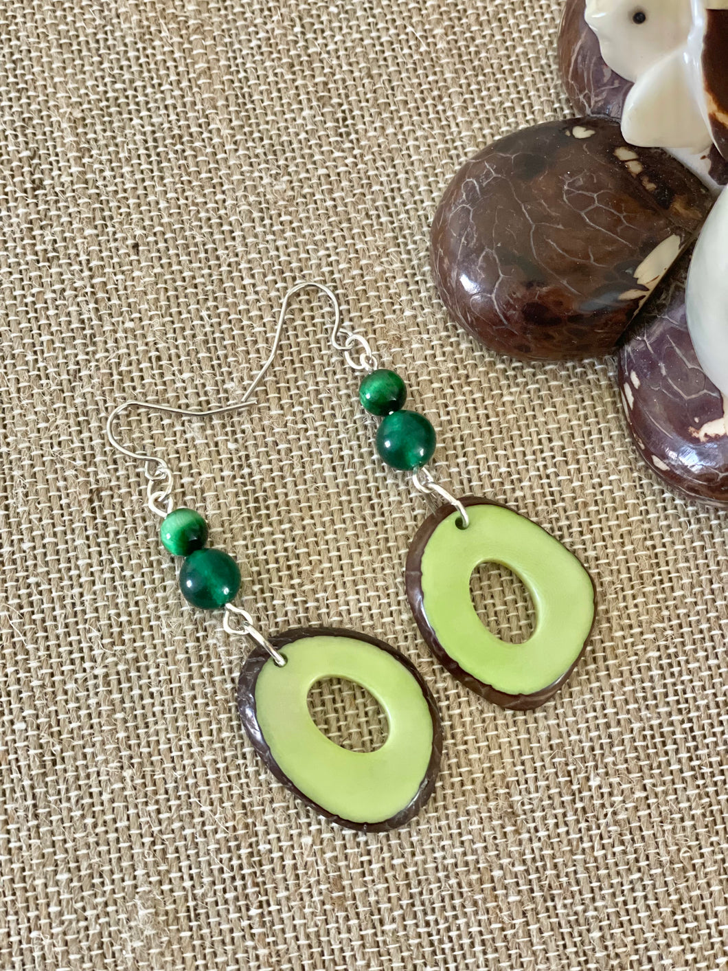 Green Tagua Nut Earrings