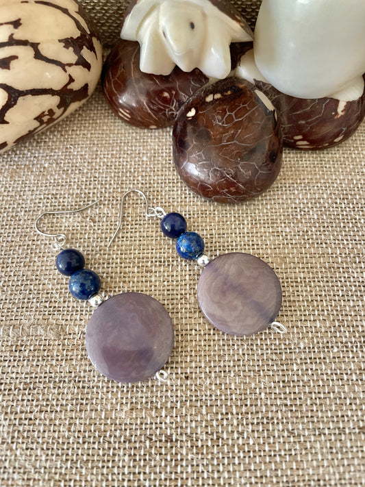 Purple Blue Tagua Nut Earrings