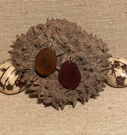 Brown Thin Sliced Tagua Nut Earrings