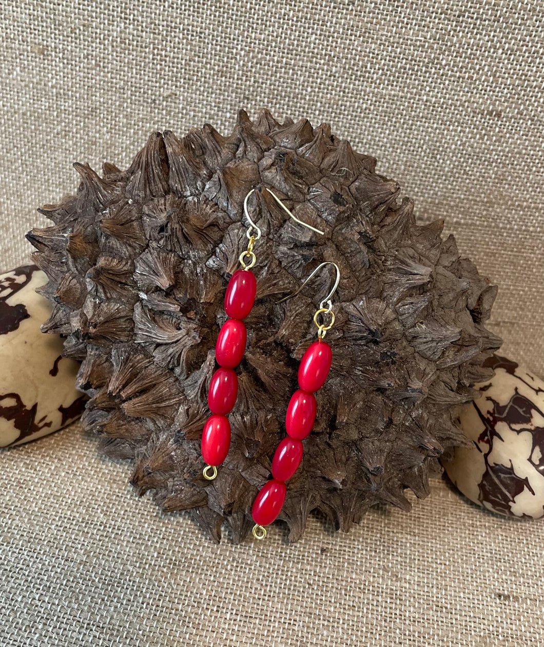 Red Tagua Nut Dangle Earrings