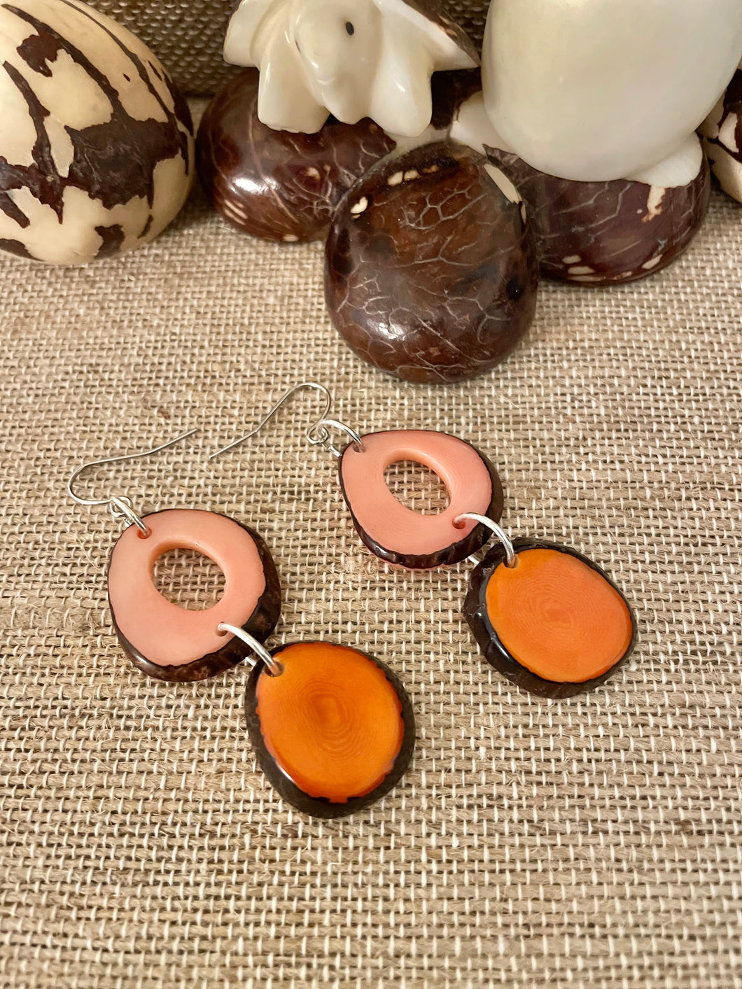 Orange and Salmon Tagua Nut Earrings