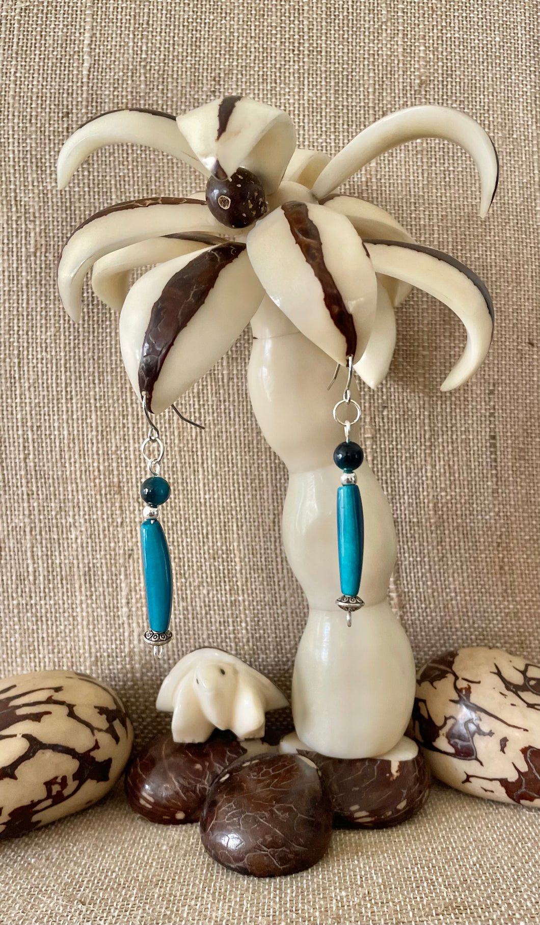 Turquoise Tagua Nut Earrings
