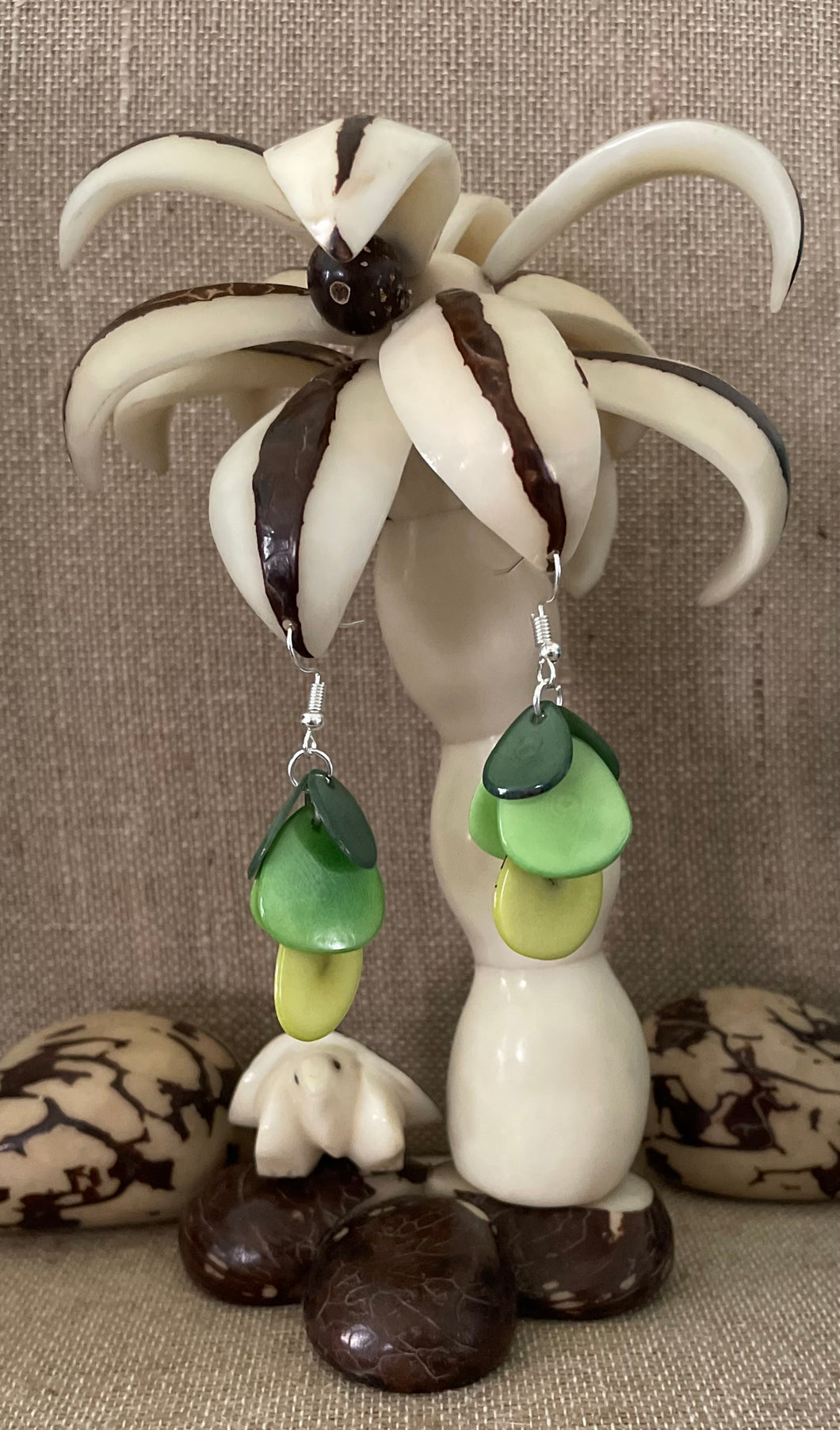 Shades of Green Tagua Nut Dangle Earrings