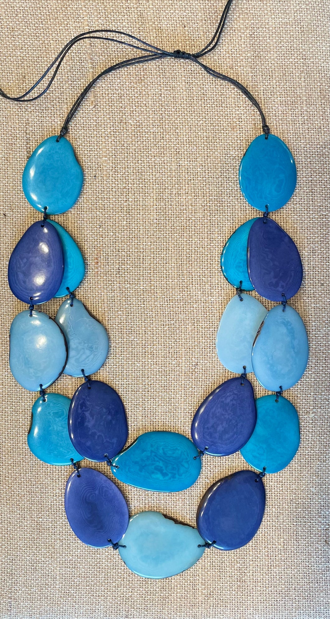 Blue and Turquoise Tagua Nut Double Layer Adjustable Necklace