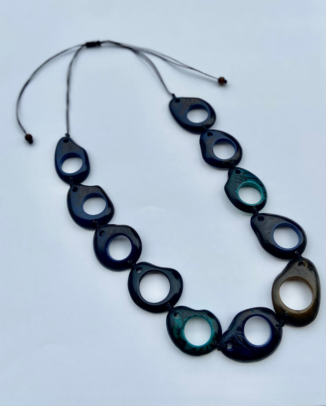 Green Blue Brown Tagua Nut Adjustable Necklace