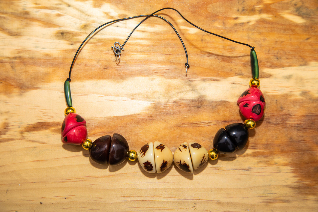 Triple color Tagua Nut Necklace with Gold Accents