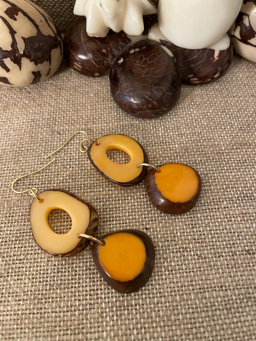 Yellow and Orange Tagua Nut Earrings