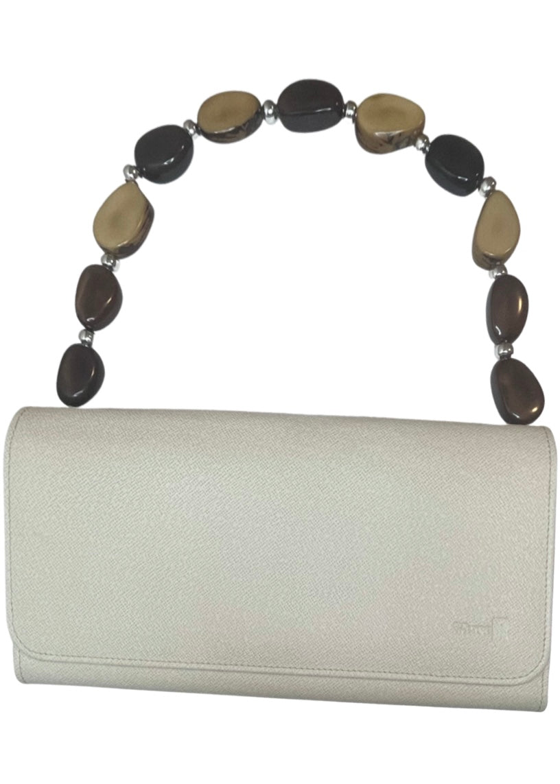 Ivory Leather Hand Bag with Tagua Nut Strap