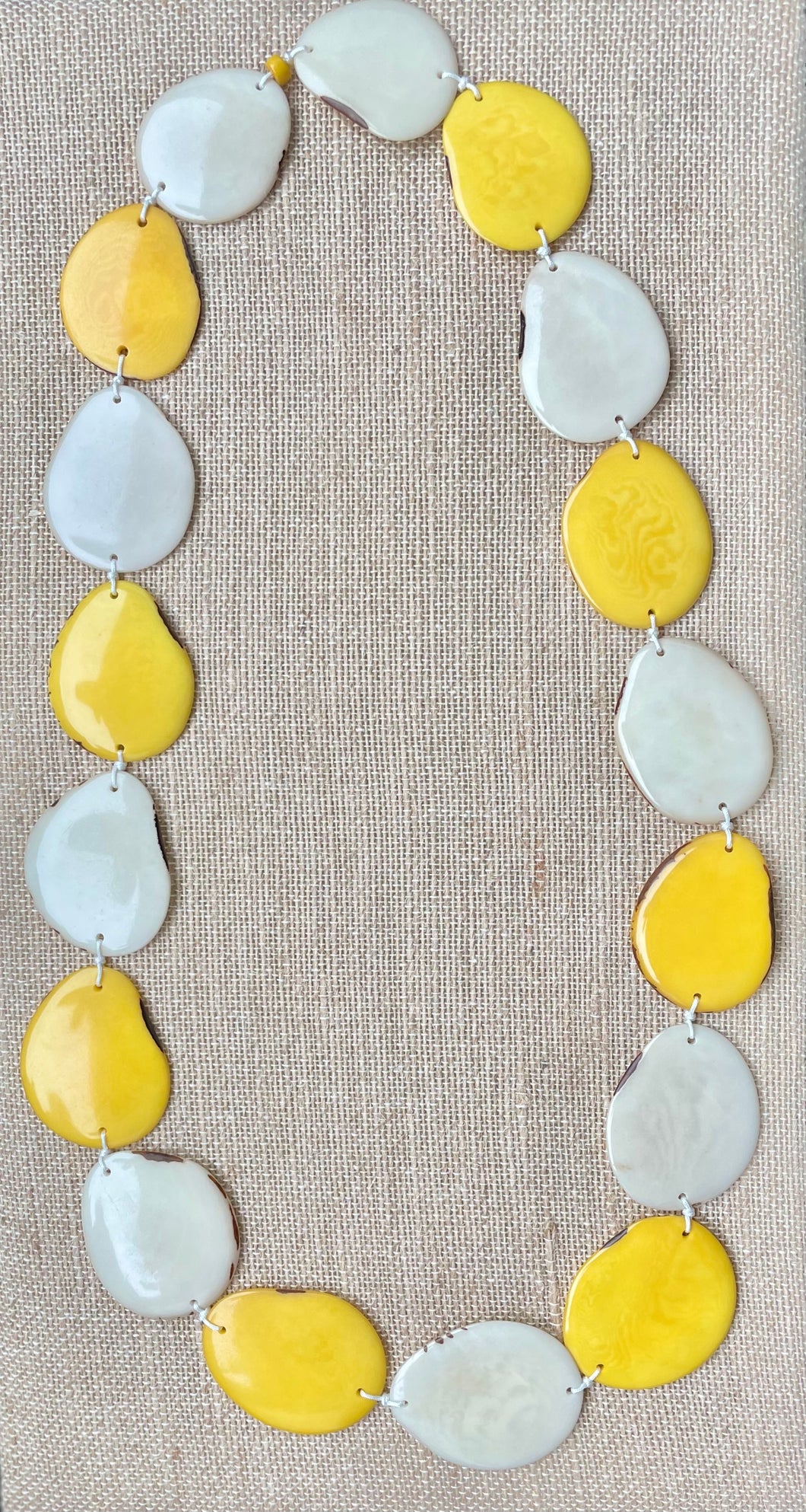 Yellow and White Tagua Nut Long Necklace