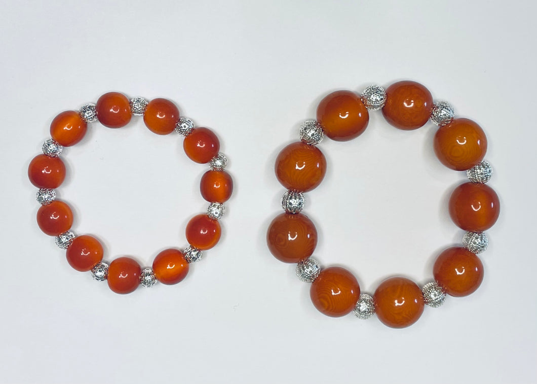 Orange Mom and Me Matching Bracelets with Silver Accents